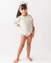 Load image into Gallery viewer, RuffleButts® Girls Periwinkle Seersucker Long Sleeve Rash Guard Bikini - 3T
