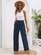 Charger l&#39;image dans la galerie, Heymoments Women&#39;s Wide Leg Lounge Pants with Pockets Blue Gray Large Lightweight High Waisted Adjustable Tie Knot Loose Comfy Casual Trousers
