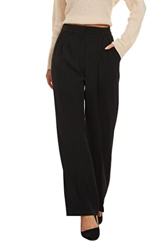 FUNYYZO Women Wide Leg Pants High Elastic Waisted in The Back Business Work Trousers Long Straight Suit Pants