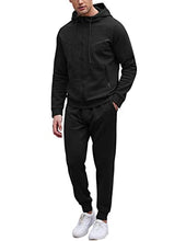 Load image into Gallery viewer, COOFANDY Men&#39;s Sweatsuits Suit 2 Piece Hooded Jogging Suits Plaid Full Zip Tracksuit with Pockets Casual Athletic Black

