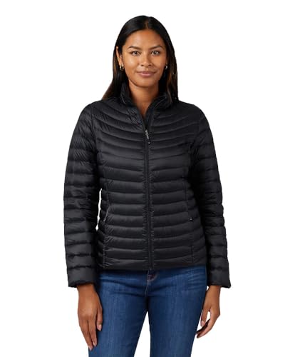 32 Degrees Women's Quilted Ultra-Light Down Packable Puffer Jacket | Layering |Semi-Fitted | Zippered Pockets | Water Repellent, Black, Medium