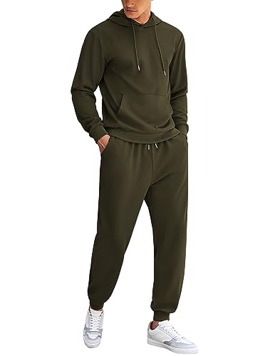 COOFANDY Men's Jogging Tracksuit 2 Piece Athletic Outfit Hoodie Sports Sweatsuit Pullover Suit Sets Army Green Large
