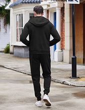 Charger l&#39;image dans la galerie, COOFANDY Men&#39;s Sweatsuits Suit 2 Piece Hooded Jogging Suits Plaid Full Zip Tracksuit with Pockets Casual Athletic Black
