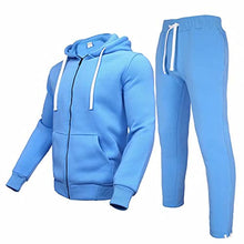 Load image into Gallery viewer, R RAMBLER 1985 Mens Tracksuit 2 pieces thick fleece Hoodie Sweatsuit set,full zip fashion solid color jogger suit running sports outwear(sky blue,L)
