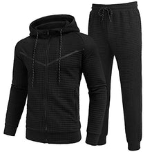 Load image into Gallery viewer, COOFANDY Men&#39;s Sweatsuits Suit 2 Piece Hooded Jogging Suits Plaid Full Zip Tracksuit with Pockets Casual Athletic Black
