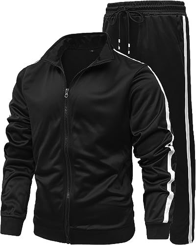 GXAMOY Men's Athletic 2 Pieces Tracksuit Casual Full Zip Jogging Sweat Suit Workout Sports Set Sportswear Black(TZ001) S