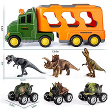 Charger l&#39;image dans la galerie, TEMI Dinosaur Toys for Toddlers Kids 3-5, Triceratops Transport Car Carrier Truck with 8 Dino Figures, Play Mat, Dino Eggs and Trees, Capture Jurassic Dinosaurs Play Set for Boys and Girls
