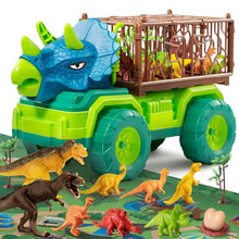 Load image into Gallery viewer, TEMI Dinosaur Toys for Toddlers Kids 3-5, Triceratops Transport Car Carrier Truck with 8 Dino Figures, Play Mat, Dino Eggs and Trees, Capture Jurassic Dinosaurs Play Set for Boys and Girls
