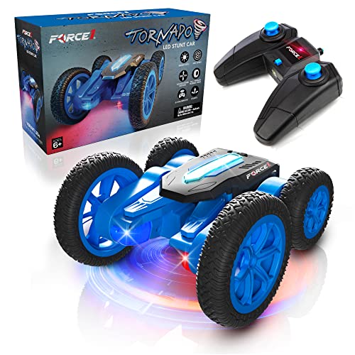 Force1 Tornado LED Remote Control Car for Kids - Double Sided Fast RC Car, 4WD Off-Road Stunt Car with 360 Flips, All Terrain Tires, LEDs, Rechargeable Toy Car Batteries, and Easy Remote