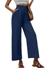 Load image into Gallery viewer, Heymoments Women&#39;s Wide Leg Lounge Pants with Pockets Blue Gray Large Lightweight High Waisted Adjustable Tie Knot Loose Comfy Casual Trousers
