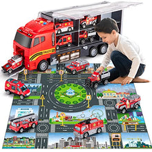 Load image into Gallery viewer, TEMI Toddler Toys for 3 4 5 6 Years Old Boys, Die-cast Construction Car Carrier Vehicle Toy Set w/Play Mat, Truck Alloy Metal Age 3-9 Toddlers Kids Boys &amp; Girls
