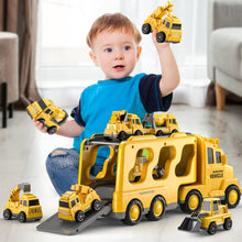 Charger l&#39;image dans la galerie, TEMI Construction Toddler Truck Toys for 3 4 5 6 Year Old Boys - 5-in-1 Friction Power Vehicle Car Toy for Toddlers 1-3, Carrier Toys for Kids 3-5, Christmas Birthday Gifts for Girls Age 3-9

