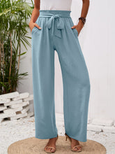 Charger l&#39;image dans la galerie, Heymoments Women&#39;s Wide Leg Lounge Pants with Pockets Blue Gray Large Lightweight High Waisted Adjustable Tie Knot Loose Comfy Casual Trousers
