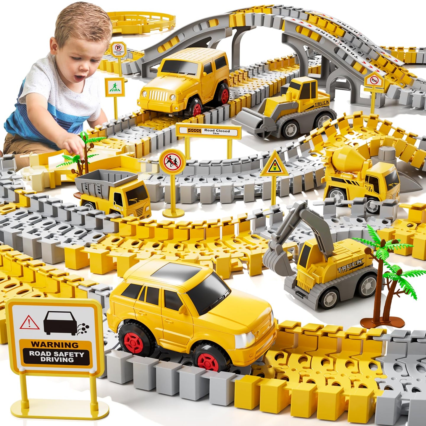 iHaHa Toddler Boy Toys for 3 4 5 6 Year Old, Total 236 PCS Construction Toys Race Tracks for Boys Kids Toys, Birthday Toys for 3 4 5 6 Year Old Boys Girls Kids