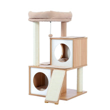 Load image into Gallery viewer, Cat Tree Wood Cool Sisal Scratching Post Kitten Furniture Plush Condo Playhouse with Dangling Toys Cats Activity Centre Beige - Curtis &amp; Ivory
