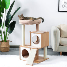 Load image into Gallery viewer, Cat Tree Wood Cool Sisal Scratching Post Kitten Furniture Plush Condo Playhouse with Dangling Toys Cats Activity Centre Beige - Curtis &amp; Ivory
