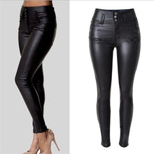 Load image into Gallery viewer, Explosion models high waist 3 button Slim leather pants PU feet pants - Curtis &amp; Ivory
