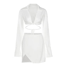 Cargar imagen en el visor de la galería, Fashion Cardigan Long Sleeve T Shirt Slim Slit Skirt Suit Women - Curtis &amp; Ivory
