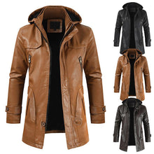 Charger l&#39;image dans la galerie, Leather jacket hooded slim coat - Curtis &amp; Ivory
