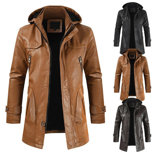 Leather jacket hooded slim coat - Curtis & Ivory