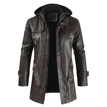 Charger l&#39;image dans la galerie, Leather jacket hooded slim coat - Curtis &amp; Ivory
