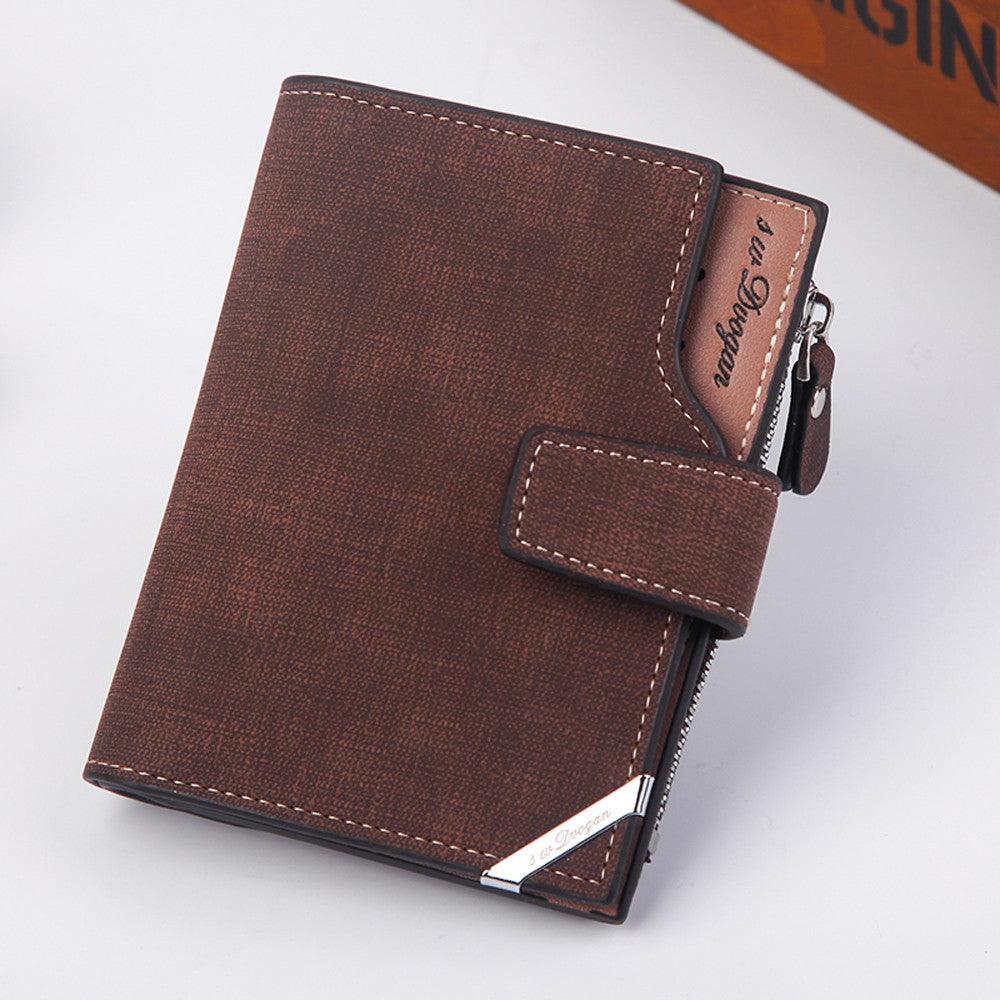 Men Fashion Solid Color Cross Pattern Hasp Multi Card Position Wallet Coffee - Curtis & Ivory