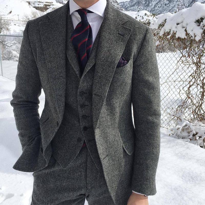Men's Grey Wool Tweed Blazer Pant Set - Curtis & Ivory
