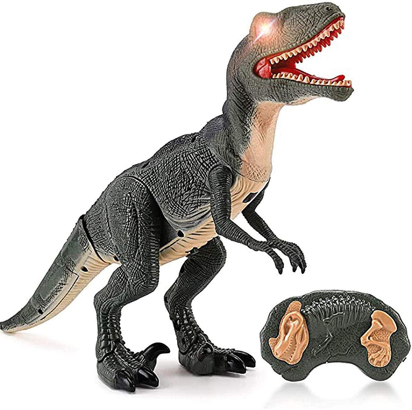 Remote Control R C Walking Dinosaur Toy With Shaking Head,Light Up Eyes & Sounds ,Velociraptor,Gift For Kids Amazon Platform Banned - Curtis & Ivory