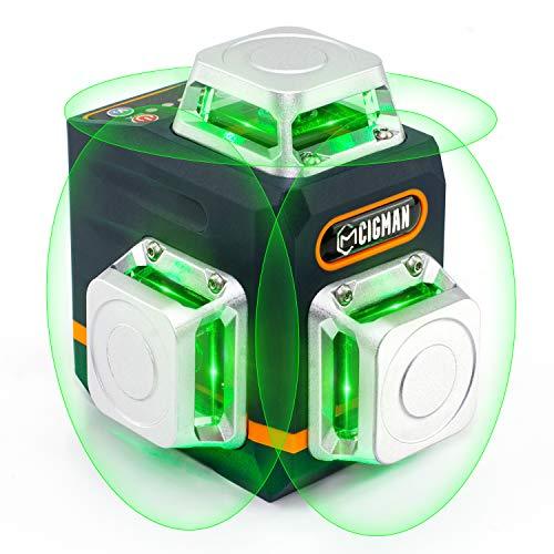 Self Leveling 3x360° 3D Green Cross Line for Construction Rechargeable battery, Remote Controller - Curtis & Ivory