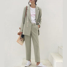 Load image into Gallery viewer, Spring Vintage Double Breasted Women Pant Suit Light Gr - Curtis &amp; Ivory
