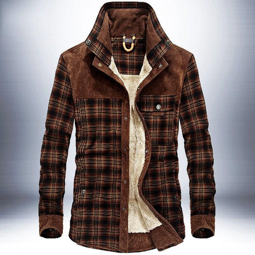 Winter Jacket Men Thicken Warm Fleece Jackets Coats Pure Cotton Plaid Jacket Military Clothes - Curtis & Ivory