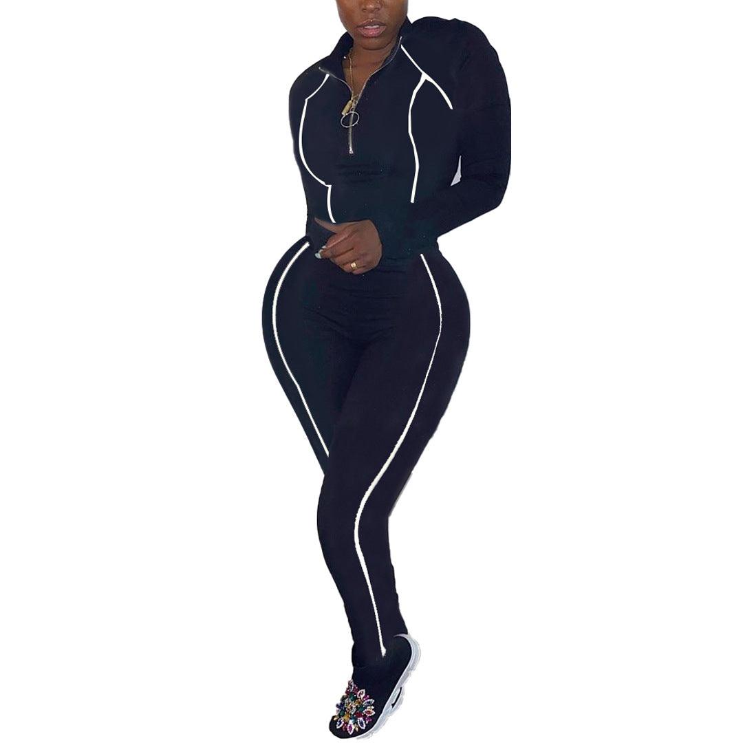 Women 2 Piece Activewear Set Long Sleeve Zip Top Leggings - Curtis & Ivory