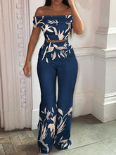 Load image into Gallery viewer, Women&#39;s Tropical Print Off-Shoulder Top And High Waist Pant Set - Curtis &amp; Ivory
